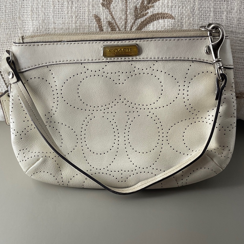 Coach Cream Wristlet Perforated C Pattern Coach Wristlet